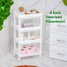 Porsima Rafty-74-1 Tekerlekli 4 Katlı Mutfak Düzenleyici - 35,5 x 22 x 67 cm Hareketli Geniş Raf - Beyaz