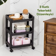 Porsima Rafty-73-Eco-1 Tekerlekli 3 Katlı Mutfak Düzenleyici - 35,5 x 22 x 48 cm Hareketli Geniş Raf - Siyah