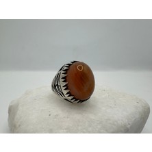 Luna Gümüş Yemen Akik Taşlı Yuvarlak Gümüş Erkek Yüzük