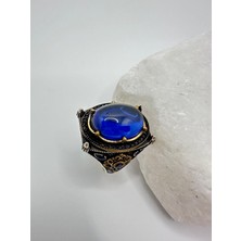 Luna Gümüş Safir Renk Işlemeli Gümüş Erkek Yüzük