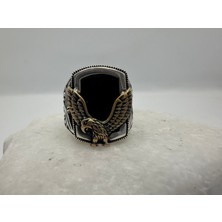 Luna Gümüş Kartal Işlemeli Oniks Taşlı Gümüş Erkek Yüzük