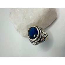 Luna Gümüş Safir Renk Zirkon Taşlı Gümüş Erkek Yüzük
