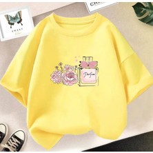 Kids Face Özel Tasarım Çiçek Kokulu Parfüm Baskılı %100 Pamuk Oversize Trend Kız Çocuk T-Shırt