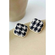 Petek Aksesuar Fransız Kare Damalı Kumaş Tasarım Küpe