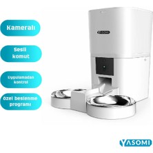 Yasomi Mk6 6lt Kameralı ve Uzaktan Wifi Bağlantılı Çift Paslanmaz Kaseli Kedi ve Köpek Besleyici