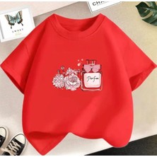 Kids Face Özel Tasarım Çiçek Kokulu Parfüm Baskılı %100 Pamuk Oversize Kız Çocuk Trend T-Shırt