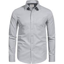 Maruf Shop Erkek Büyük Beden 118-191 Kilo Arası Için Uygun Cepli Klasik Gömlek Gri