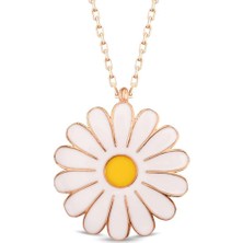 Pigado 925 Ayar Gümüş Mineli Beyaz Papatya Bayan Kolye