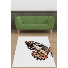 Pelangi Beyaz Zemin Sade Şık Kelebek Desen Yıkanabilir Kaymaz Taban Leke Tutmaz Salon Halısı