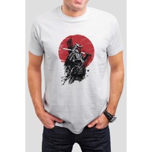 T-35 Komutan Samurai Baskılı Beyaz Unisex Tişört C503