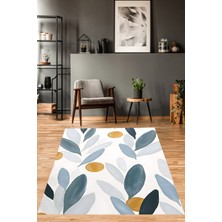Pelangi Suluboya Yaprak Desen Yıkanabilir Kaymaz Taban Leke Tutmaz Salon Halısı