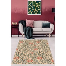 Pelangi Vintage Sarmaşık Çiçek Desen Yıkanabilir Kaymaz Taban Leke Tutmaz Salon Halısı