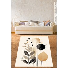 Pelangi Beyaz Zeminde Yaprak Desenli Modern Yıkanabilir Kaymaz Taban Leke Tutmaz Salon Halısı Yolluk