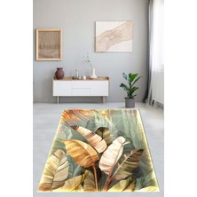 Pelangi Yaprak ve Kuş Tüyü Desenli Yıkanabilir Kaymaz Taban Leke Tutmaz Salon Halısı Yolluk