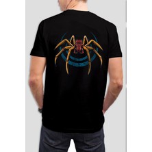 T-35 Örümcek Baskılı Siyah Unisex Tişört C541
