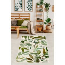 Pelangi Bohem Iskandinav Yeşil Yapraklı Bitki Desen Yıkanabilir Kaymaz Taban Leke Tutmaz Salon Halısı Yoluk