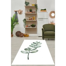 Pelangi Bohem Iskandinav Yeşil Yaprak Desen Yıkanabilir Kaymaz Taban Leke Tutmaz Salon Halısı Yolluk