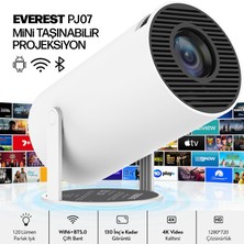 Everest PJ07 Taşınabilir Mini Ev Sinema Projeksiyonu 1280 * 720P Android + Bt+ Wifi Akıllı Projeksiyon Cihazı Hd