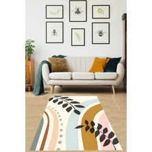 Pelangi Bohem  Minimalist Yaprak Desenli Yıkanabilir Kaymaz Taban Leke Tutmaz Salon Halısı