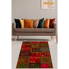 Pelangi Etnik Geleneksel Patchwork Desenli Yıkanabilir Kaymaz Taban Leke Tutmaz Salon Halısı Yoluk
