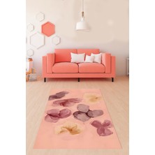 Pelangi Pembe Soyut Orkide Desenli Tasarım Yıkanabilir Kaymaz Taban Leke Tutmaz Salon Halısı