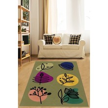Pelangi Yeşil Zemin Iskandinav Stil Çiçek Desen Yıkanabilir Kaymaz Taban Leke Tutmaz Salon Halısı Yolluk