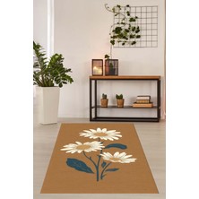 Pelangi Kahverengi Zemin Papatya Desenli Minimal  Yıkanabilir Kaymaz Taban Leke Tutmaz Salon Halısı