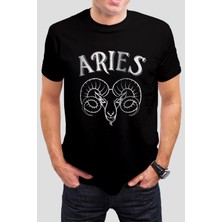 T-35 Aries Koç Burcu Baskılı Siyah Unisex Tişört C518