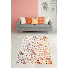 Pelangi Vintage Pembe Gül Buketleri Desenli Yıkanabilir Kaymaz Taban Leke Tutmaz Salon Halısı Yoluk