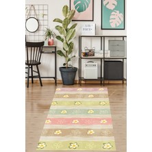 Pelangi Pastel Renk Bloklu Papatya Dökümlü Yıkanabilir Kaymaz Taban Leke Tutmaz Salon Halısı Yoluk