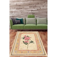 Pelangi Gül Desenli Modern Yıkanabilir Kaymaz Taban Leke Tutmaz Salon Halısı