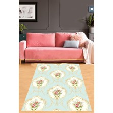 Pelangi Mint Zemin Floral Desen Yıkanabilir Kaymaz Taban Leke Tutmaz Salon Halısı
