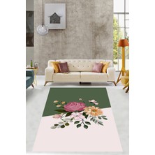 Pelangi Çiçek Buketi Desenli Modern Yıkanabilir Kaymaz Taban Leke Tutmaz Salon Halısı Yolluk