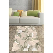 Pelangi Bohem Iskandinav Yaprak Desenli Yıkanabilir Kaymaz Taban Leke Tutmaz Salon Halısı