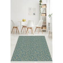 Pelangi Yeşil Yaprak Desenli Modern Yıkanabilir Kaymaz Taban Leke Tutmaz Salon Halısı