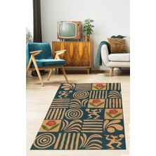 Pelangi Çiçekli Etnik Figürlü  Yıkanabilir Kaymaz Taban Leke Tutmaz Salon Halısı Yoluk