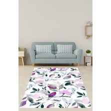 Pelangi Vintage Suluboya Çiçek Desenli  Yıkanabilir Kaymaz Taban Leke Tutmaz Salon Halısı