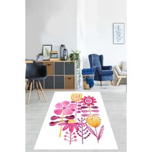 Pelangi Bohem Iskandinav Çiçek Desen Serbest Şekil Yıkanabilir Kaymaz Taban Leke Tutmaz Salon Halısı Yolluk