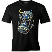 Lord T-Shirt Uzay - Astronot Gezegen Kum Saati Siyah Erkek Tshirt