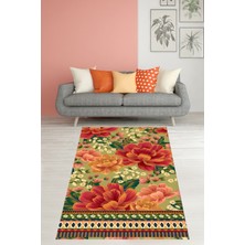 Pelangi Katmerli Çiçek ve Papatyalar Desenli Yıkanabilir Kaymaz Taban Leke Tutmaz Salon Halısı Yoluk