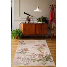Pelangi Vintage Gül Desenli Yıkanabilir Kaymaz Taban Leke Tutmaz Salon Halısı