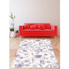 Pelangi Beyaz Zemin Floral Desen Minimal Yıkanabilir Kaymaz Taban Leke Tutmaz Salon Halısı