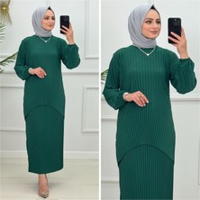 Still Butik Nida Piliseli Etekli Takım Sandy Kunaş Standart Beden Yazlık Etek Tunik Tesettür Giyim ST2181