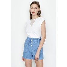 Select Moda Kadın Beli Lastikli Denim Şort