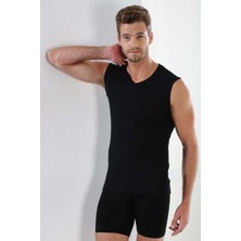Marmara Qumasch Erkek Tişört V Yaka Sıfır Kol Kolsuz Atlet Body  Pamuk Siyah - Xl