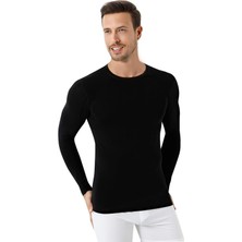 Marmara Qumasch Erkek Uzun Kollu Tişört Regular Fit Bisiklet Yaka %100 Pamuk Siyah - 2xl