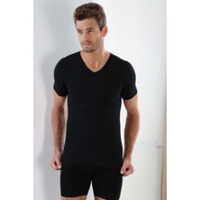 Marmara Qumasch Erkek Basic Slim Fit %100 Pamuk V Yaka Kısa Kollu T-Shirt Siyah - M