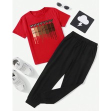 Kids Face Özel Tasarım Kalpler Baskılı  Pamuk Kısa Kollu Yazlık Kız Çocuk Trend Eşofman Takımı