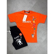Biggbom Kidswear Planets Baskılı Alt Üst Yazlık Şortlu Erkek Çocuk Takım