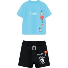 Biggbom Kidswear Planets Baskılı Alt Üst Yazlık Şortlu Erkek Çocuk Takım